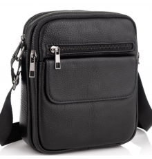 Шкіряна чоловіча сумка 17х21х5, барсетка через плече Tiding Bag 4134A чорна