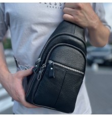 Чоловіча сумка-слінг шкіряна 18х32х7, крос боді для прогулянок Tiding Bag A25F-5060A чорна