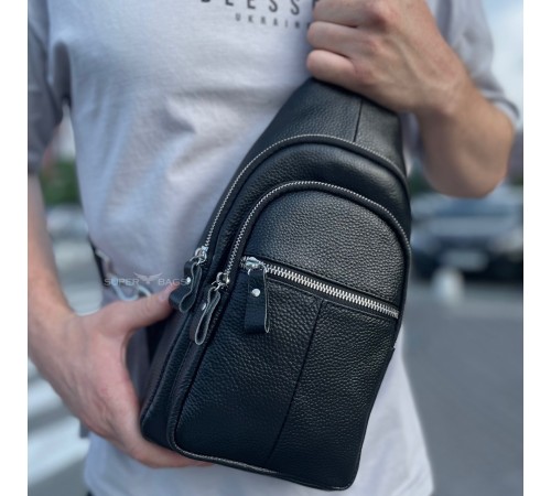 Чоловіча сумка-слінг шкіряна 18х32х7, крос боді для прогулянок Tiding Bag A25F-5060A чорна