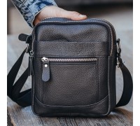 Чоловіча шкіряна сумка планшет 18х21х7, барсетка через плече Tiding Bag LA3314-1BL чорна
