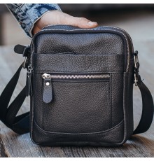 Чоловіча шкіряна сумка планшет 18х21х7, барсетка через плече Tiding Bag LA3314-1BL чорна