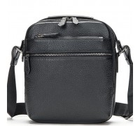 Чоловіча шкіряна сумка через плече 23х26х8, барсетка для телефону та документів Tiding Bag 711511 чорна