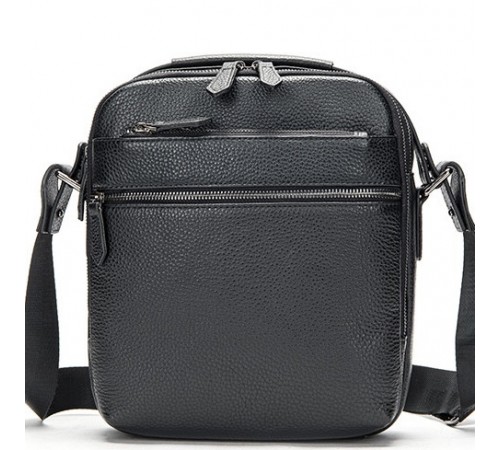 Чоловіча шкіряна сумка через плече 23х26х8, барсетка для телефону та документів Tiding Bag 711511 чорна