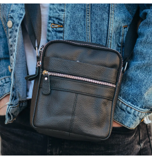 Сумка-барсетка чоловіча 19х22х5, месенджер через шкіряне плече Tiding Bag BON6165 чорний