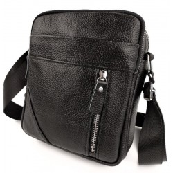 Чоловіча шкіряна сумка через плече 18х21х7, барсетка для документів Tiding Bag M38-10131A чорна