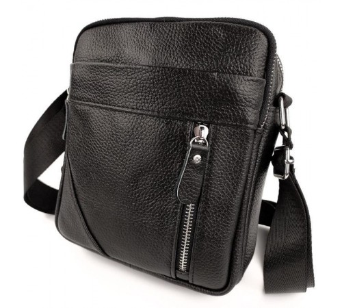 Чоловіча шкіряна сумка через плече 18х21х7, барсетка для документів Tiding Bag M38-10131A чорна