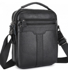 Чоловіча шкіряна сумка-месенджер 21х25х6, барсетка через плече Tiding Bag A25-3278A Чорна