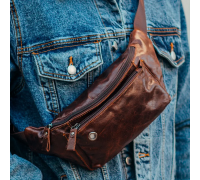 Чоловіча шкіряна бананка 24х12х8, сумка конверт на пояс коричнева A37F-323-3A коричнева