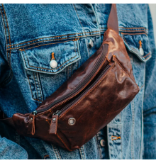 Чоловіча шкіряна бананка 24х12х8, сумка конверт на пояс коричнева A37F-323-3A коричнева