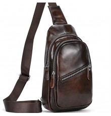 Чоловічий шкіряний слінг на одне плече 18х32х7, сумка-бананка для міста TIDING BAG 62867 коричнева