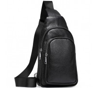 Слінг шкіряний чоловічий на плече18х32х8, нагрудна сумка рюкзак для студента TIDING BAG TH-73583 чорна