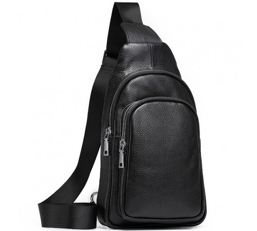 Слінг шкіряний чоловічий на плече18х32х8, нагрудна сумка рюкзак для студента TIDING BAG TH-73583 чорна