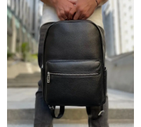 Кожаный мужской рюкзак городской 30х41х12, сумка на плечи для ноутбука и документов Tiding Bag 20334 черная