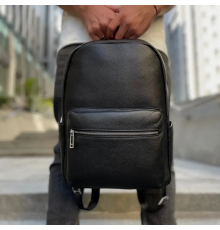 Шкіряний чоловічий рюкзак міський 30х41х12, сумка на плечі для ноутбука та документів Tiding Bag 20334 чорна