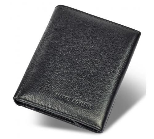 Чорний чоловічий гаманець вертикального типу з натуральної шкіри на магніті Marco Coverna MC-1286