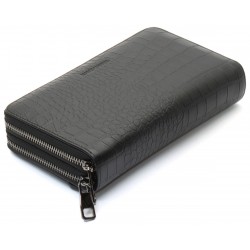 Чорний гаманець-клатч на дві блискавки із фактурної натуральної шкіри Marco Coverna MCJP-5902B