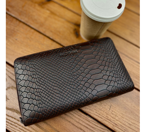 Коричневий гаманець-клатч на дві блискавки з блоком під картки із натуральної шкіри Marco Coverna MC086-5901С