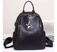 Жіночий рюкзак шкіряний міський з ременцем 23х30х11, сумка на спину для навчання, чорна