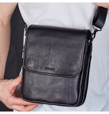 Месенджер із клапаном через плече 24х20х6, шкіряна барсетка Tiding Bag TD-20033 чорна