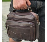 Мужская кожаная сумка барсетка 23х19х7, мессенджер через плечо с ручкою коричневая BEXHILL 61881B