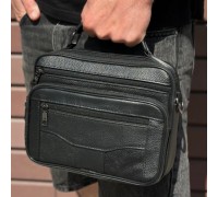 Чоловіча барсетка з ручкою 23х19х7, шкіряна сумка з ременем через плече BEXHILL BX-14440B чорна