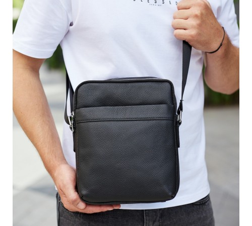 Чоловіча сумка-месенджер з двома відділеннями 21x26x7, шкіряний гаманець Tiding Bag 7459 чорного кольору