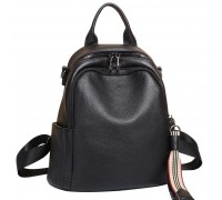 Шкіряний жіночий рюкзак міський 30х24х13, матова сумка на плечі, чорна