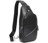 Мужская вместительная бананка 18х32х7, кожаная сумка рюкзак для прогулок Tiding Bag 7579 черная