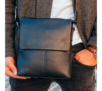 Мужской классический мессенджер 23х26х6, барсетка через плечо кожаный Tiding Bag 2862 черный