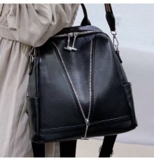 Рюкзак жіночий шкіряний з ременем 22х28х11, наплічна сумочка для дівчини студентки, чорна