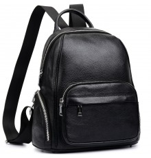 Рюкзак жіночий шкіряний 29х31х12, практична наплічна сумка для міста, чорна