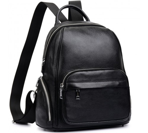 Рюкзак жіночий шкіряний 29х31х12, практична наплічна сумка для міста, чорна