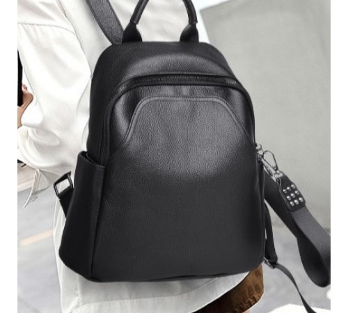Жіночий шкіряний рюкзак міського типу 30х23х10, сумка на спину під мат, чорна
