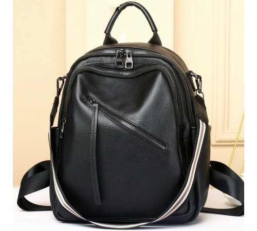 Стильна жіноча сумка міська на плечі 35х27х14, рюкзак з натуральної шкіри, чорний