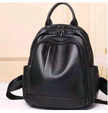 Шкіряний жіночий міський рюкзак на блискавці 23х29х13, сумка наплічна для прогулянок, чорна