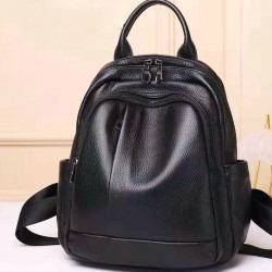 Кожаный женский городской рюкзак на молнии 23х29х13, сумка наплечная для прогулок, черная