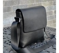 Кожаная мужская сумка через плечо 21х23х5.5, мягкая барсетка для гаджетов Tiding Bag 12977 черная