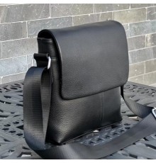 Шкіряна сумка чоловіча через плече 21х23х5.5, м'яка барсетка для гаджетів Tiding Bag 12977 чорна