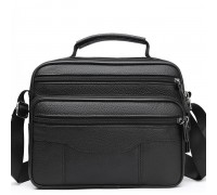 Мужская кожаная сумка-барсетка 23х19х7, мессенджер с ручкой и ремнем через плечо BX-10041 черный