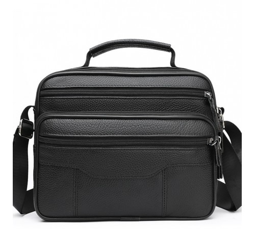 Чоловіча шкіряна сумка-барсетка 23х19х7, месенджер із ручкою та ременем через плече BX-10041 чорний