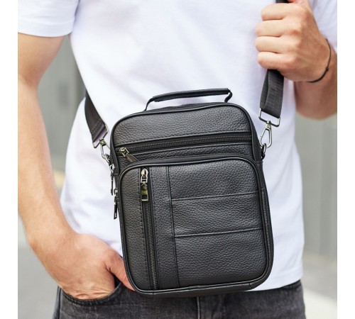 Чоловіча шкіряна сумка-барсетка 20х25х 5.5, месенджер через плече Bexhill BX-02103 чорний
