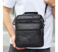 Мужская борсетка через плечо 26х20.5х8 / мессенджер наплечный из натуральной кожи, черный