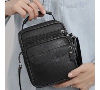 Мужская кожаная сумка планшет 17х21х9, барсетка через плечо с ручкой черная 86802
