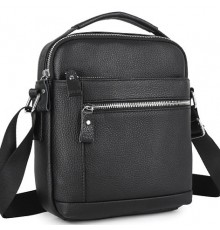 Шкіряна чоловіча сумка-барсетка через плече з ручкою чорна Tiding Bag 78465