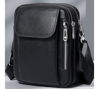 Чоловіча шкіряна сумка-барсетка 19х24х7.5, сумочка планшет через плече чорна Bexhill BX-09164