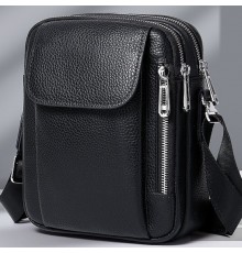 Чоловіча шкіряна сумка-барсетка 19х24х7.5, сумочка планшет через плече чорна Bexhill BX-09164