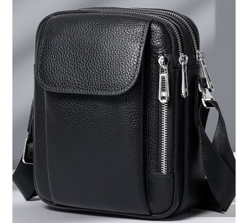 Чоловіча шкіряна сумка-барсетка 19х24х7.5, сумочка планшет через плече чорна Bexhill BX-09164