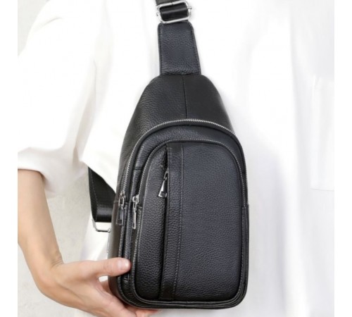 Чоловіча шкіряна сумка-бананка на одне плече 18х32х7, рюкзак слінг для телефону та дрібниці TIDING BAG 83228 чорний