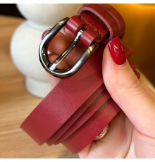 Шкіряний жіночий ремінь червоного кольору 4711