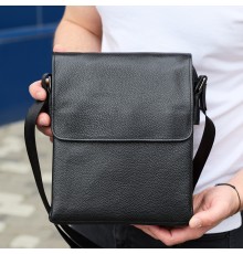 Сумка месенджер 21.5x25x7 шкіряна барсетка для чоловіків Tiding Bag 35775 чорна